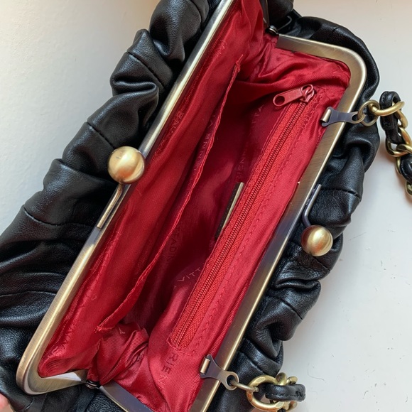 Adrienne Vittadini Black Leather Bag Purse with Leather Flowers - Picture 6 of 11